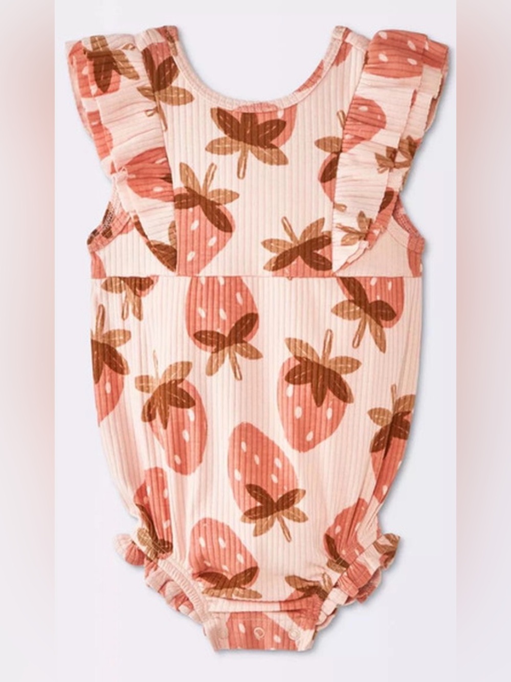 •CLOUD ISLAND•NWT LIGHT PINK RIBBED BABY GIRLS’ STRAWBERRY RUFFLE TANK ROMPER